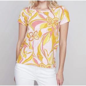 NEW CHARLIE B cotton slub sorbet tee in peach/white/yellow